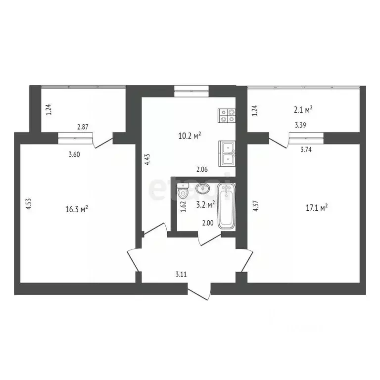 2-к кв. Башкортостан, с. Федоровка ул. Школьная, 24А (51.5 м) - Фото 2