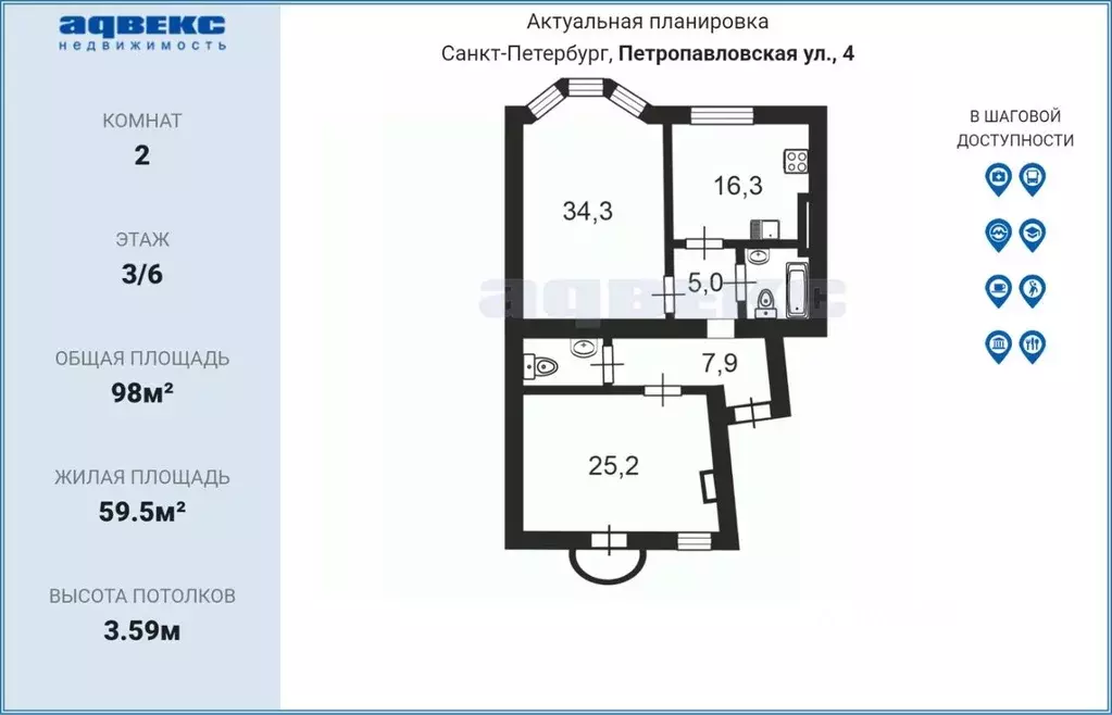 2-к кв. Санкт-Петербург Петропавловская ул., 4 (98.0 м) - Фото 2