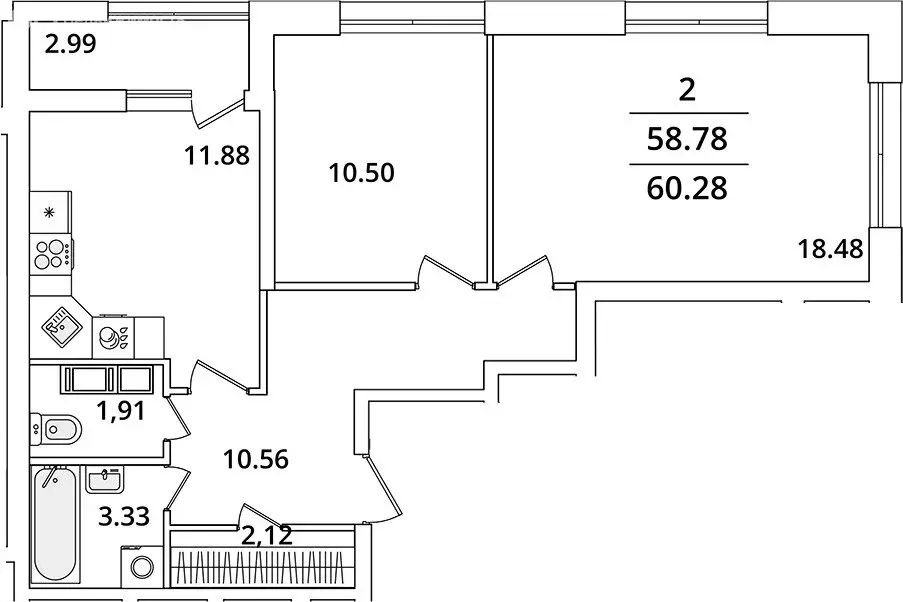 2-комнатная квартира: Санкт-Петербург, проспект Маршала Блюхера, 3к2 ... - Фото 1