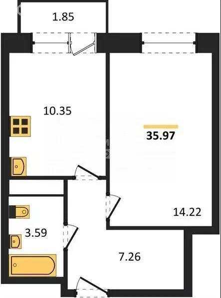 1-комнатная квартира: Ижевск, улица Ключевой Посёлок, 23литА (34.2 м) - Фото 1