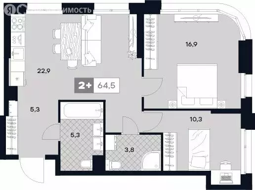 2-комнатная квартира: Москва, Лодочная улица, 27к2 (64.5 м) - Фото 0