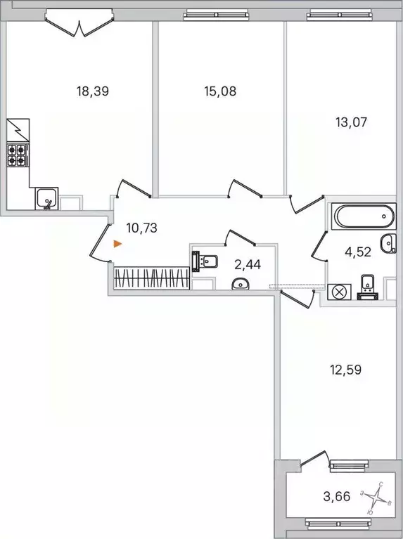 Квартира, 3 комнаты, 76.81 м - Фото 1