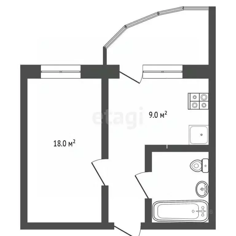 1-к кв. Омская область, Омск Пригородная ул., 29 (35.7 м) - Фото 1