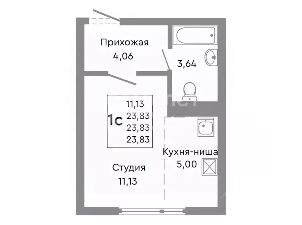 Студия Челябинская область, Челябинск ул. Блюхера, 123 (24.0 м) - Фото 1