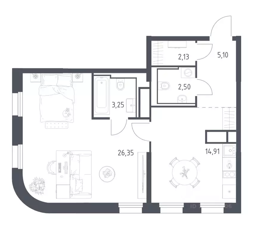 1-к кв. Москва Квартал на воде жилой комплекс, к5 (54.24 м) - Фото 1