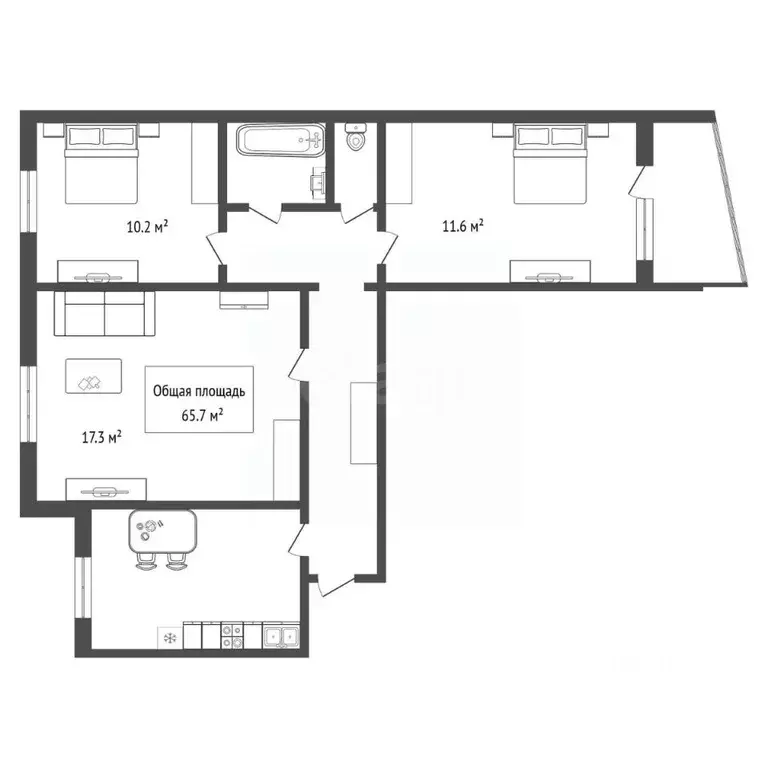 3-к кв. Новосибирская область, Искитим Индустриальный мкр, 32 (65.7 м) - Фото 2