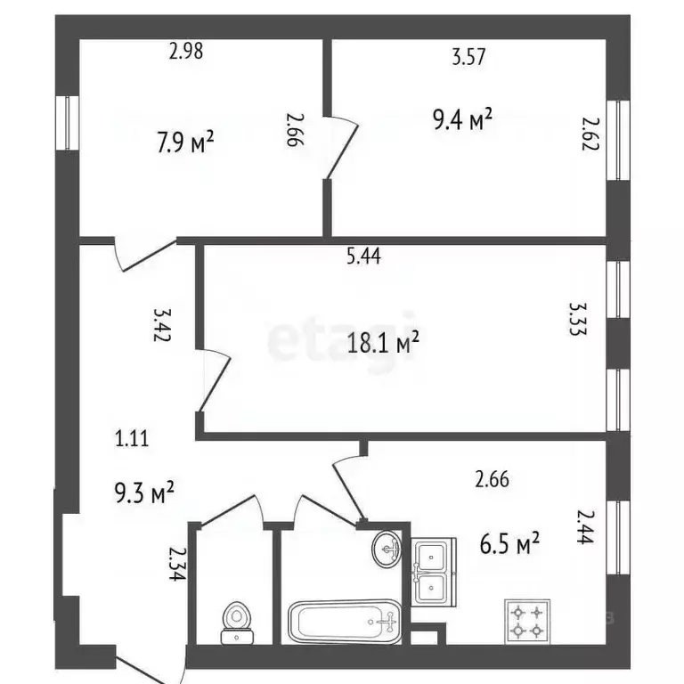 2-к кв. Санкт-Петербург 14-я Васильевского острова линия, 37 (55.0 м) - Фото 2