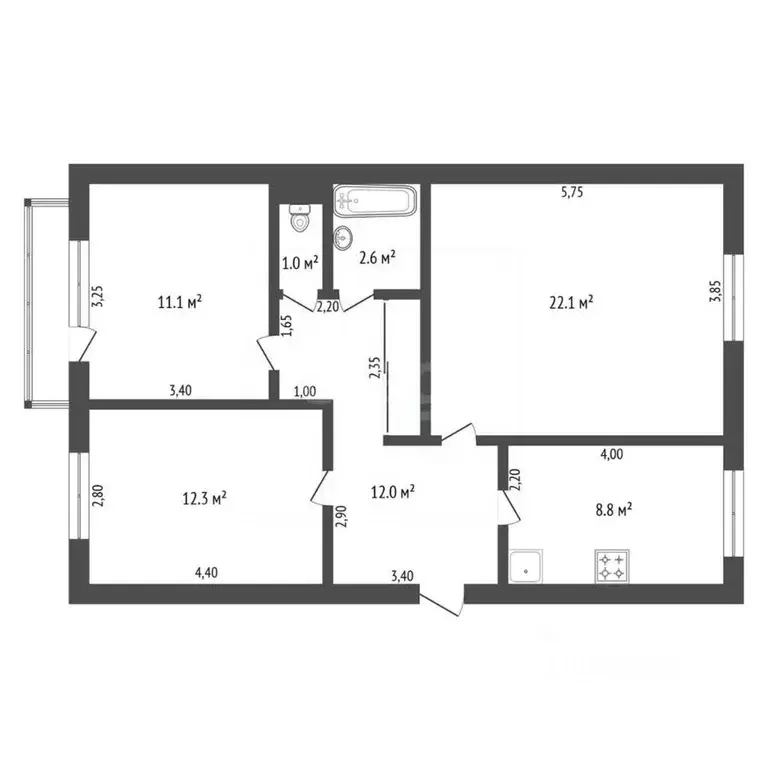 3-к кв. Амурская область, Архара пгт ул. Больничная, 7 (70.9 м) - Фото 2
