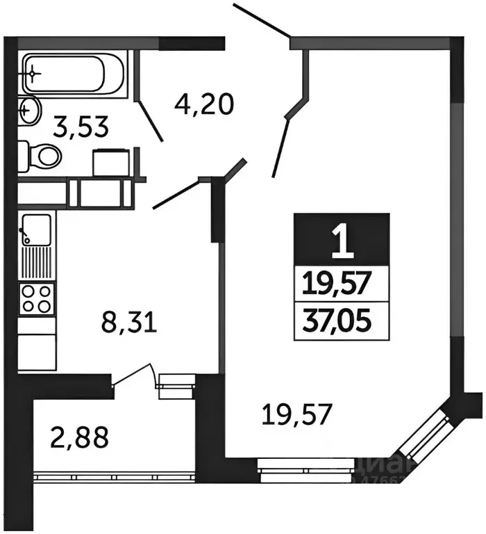 1-к кв. Московская область, Раменское Северное ш., 38 (38.0 м) - Фото 2