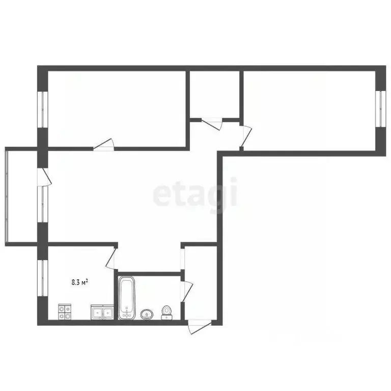 3-к кв. Крым, Евпатория ул. Интернациональная, 147 (57.3 м) - Фото 2