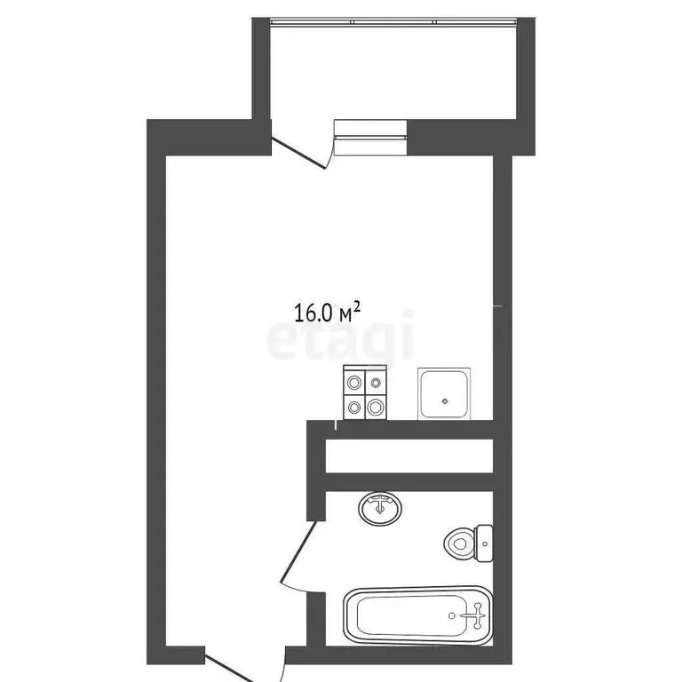 Квартира-студия: Тюмень, Краснооктябрьская улица, 16 (22.9 м) - Фото 1