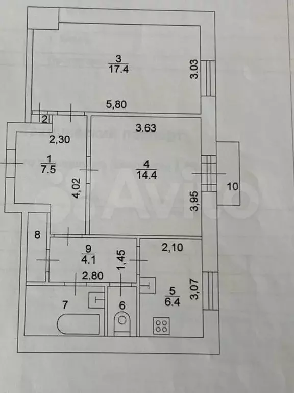 2-к. квартира, 57 м, 4/4 эт. - Фото 0