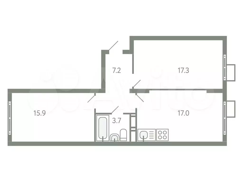 2-к. квартира, 61,1 м, 7/9 эт. - Фото 0