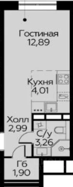 Студия Москва ул. Золотошвейная, 4 (25.05 м) - Фото 1