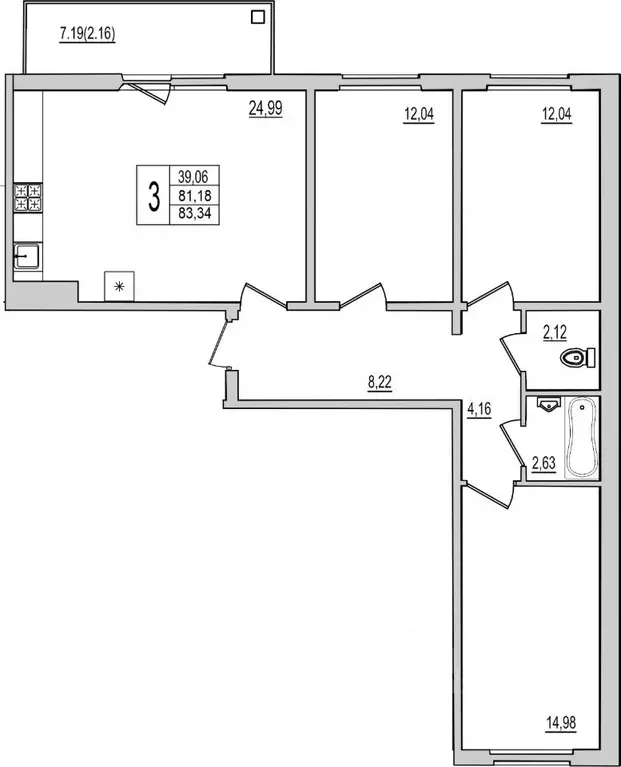 3-к кв. Псковская область, Псков Рижский просп., 94Г (83.24 м) - Фото 1