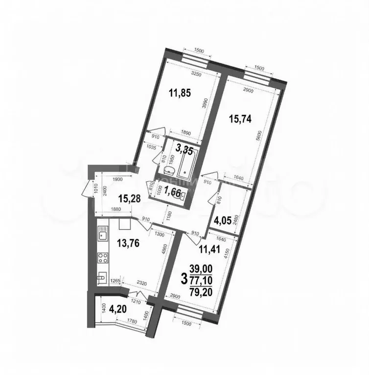 3-к. квартира, 79,2 м, 4/5 эт. - Фото 1