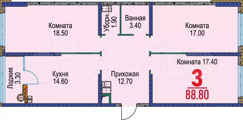 3-к. квартира, 88,8 м, 14/19 эт. - Фото 1