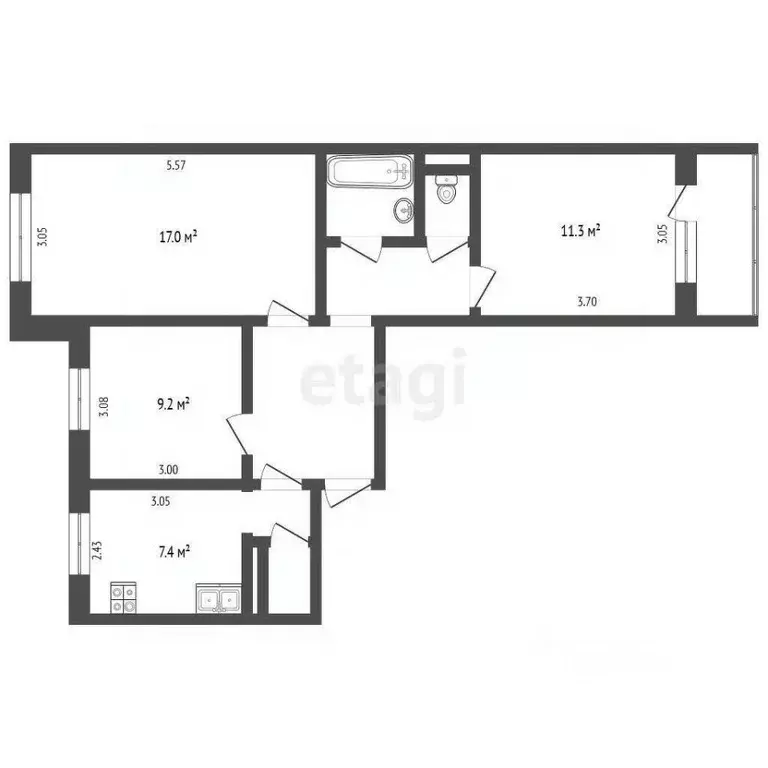 3-к кв. Ярославская область, Рыбинск Волжская наб., 175Б (61.4 м) - Фото 1