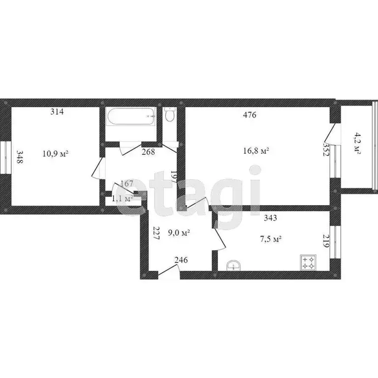 2-комнатная квартира: Ишим, улица Чернышевского, 2 (50.2 м) - Фото 1