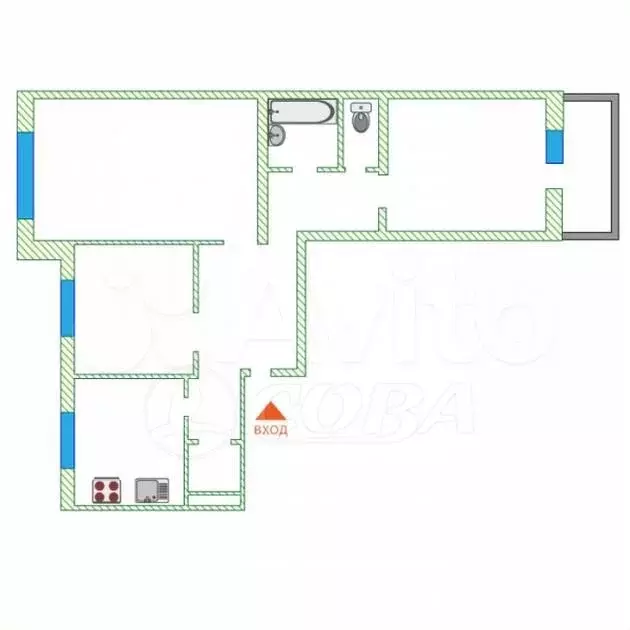 3-к. квартира, 66,5 м, 4/9 эт. - Фото 0