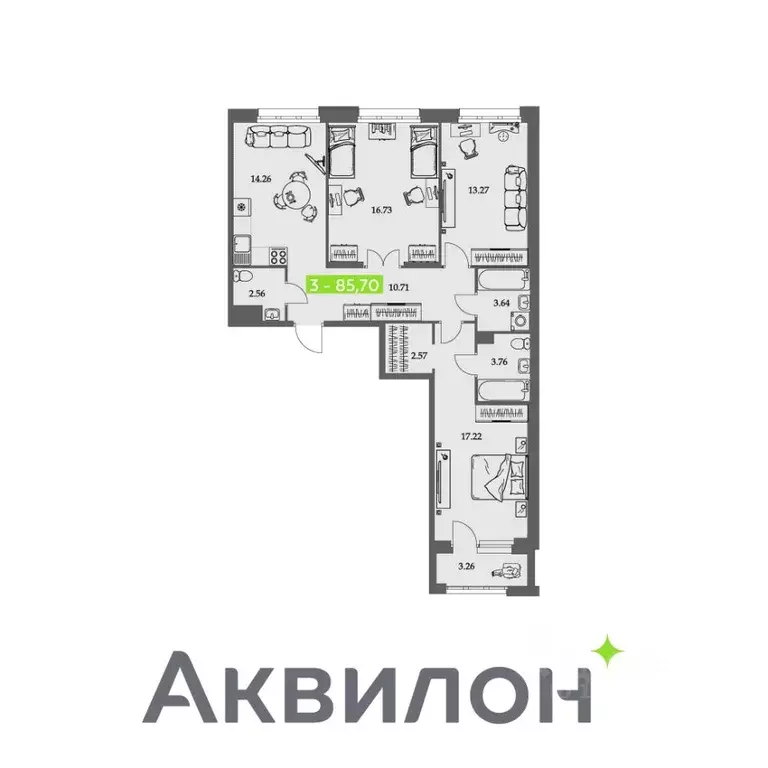 3-к кв. Архангельская область, Архангельск Троицкий просп., 110 (85.7 ... - Фото 0