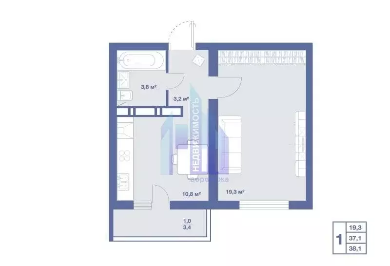 1-комнатная квартира: Ямное, Просёлочная улица, 2к5 (37.4 м) - Фото 0
