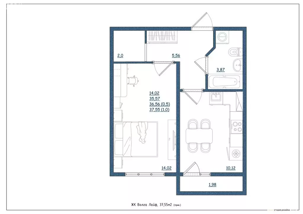 1-комнатная квартира: Тверь, Новочеркасская улица, 49 (37.55 м) - Фото 2