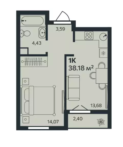 Продаётся 1-к квартира, 38.18 м - Фото 1