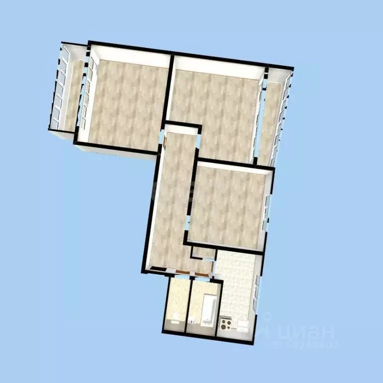 3-к кв. Башкортостан, Уфа Первомайская ул., 92/1 (58.9 м) - Фото 1