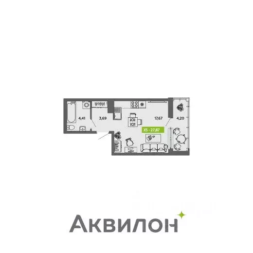 Студия Архангельская область, Архангельск 6-й мкр,  (27.87 м) - Фото 0