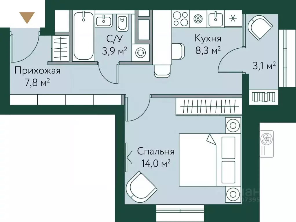 1-к кв. Волгоградская область, Волгоград Новосибирская ул., 74с1 (37.1 ... - Фото 0