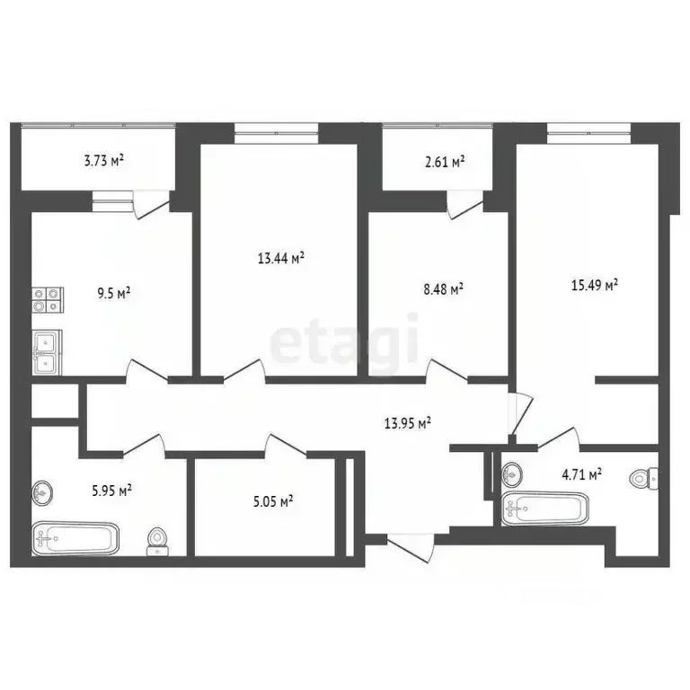 3-к кв. Ростовская область, Ростов-на-Дону Тибетская ул., 1Вс8 (84.7 ... - Фото 2
