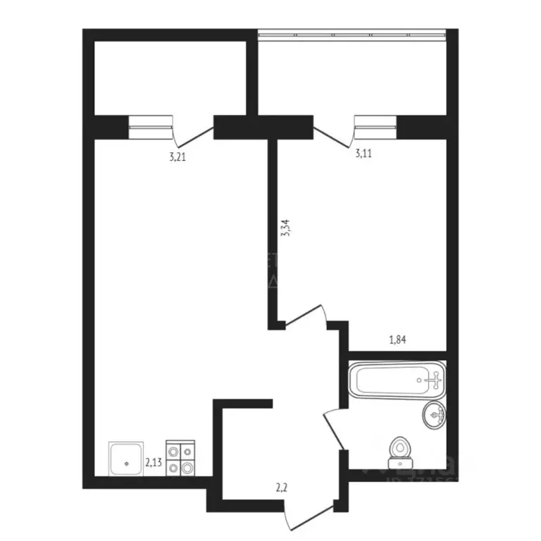 1-к кв. Тюменская область, Тюмень ул. Вьюжная, 15 (40.0 м) - Фото 2