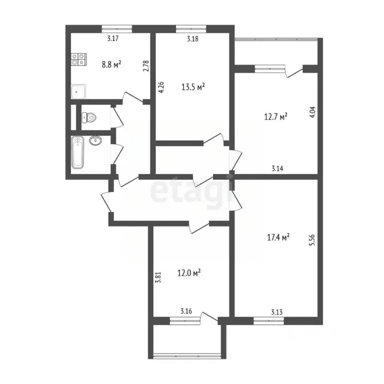 4-к кв. Белгородская область, Белгород ул. Есенина, 26 (84.0 м) - Фото 2