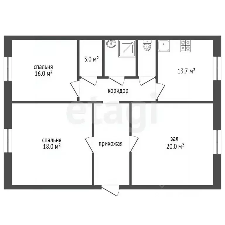 3-к кв. Башкортостан, Стерлитамак Железнодорожная ул., 28 (70.7 м) - Фото 2