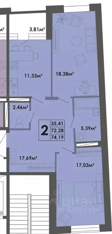 2-к кв. Саха (Якутия), Якутск ул. Богатырева, 9 (74.19 м) - Фото 1