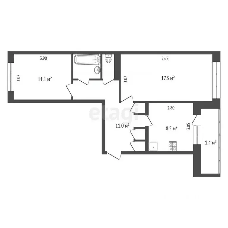 2-к кв. Псковская область, Печоры Заводская ул., 4б (52.6 м) - Фото 2