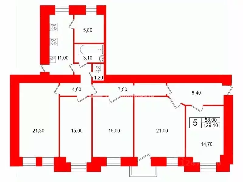 5-к кв. Санкт-Петербург Верейская ул., 33 (129.1 м) - Фото 1