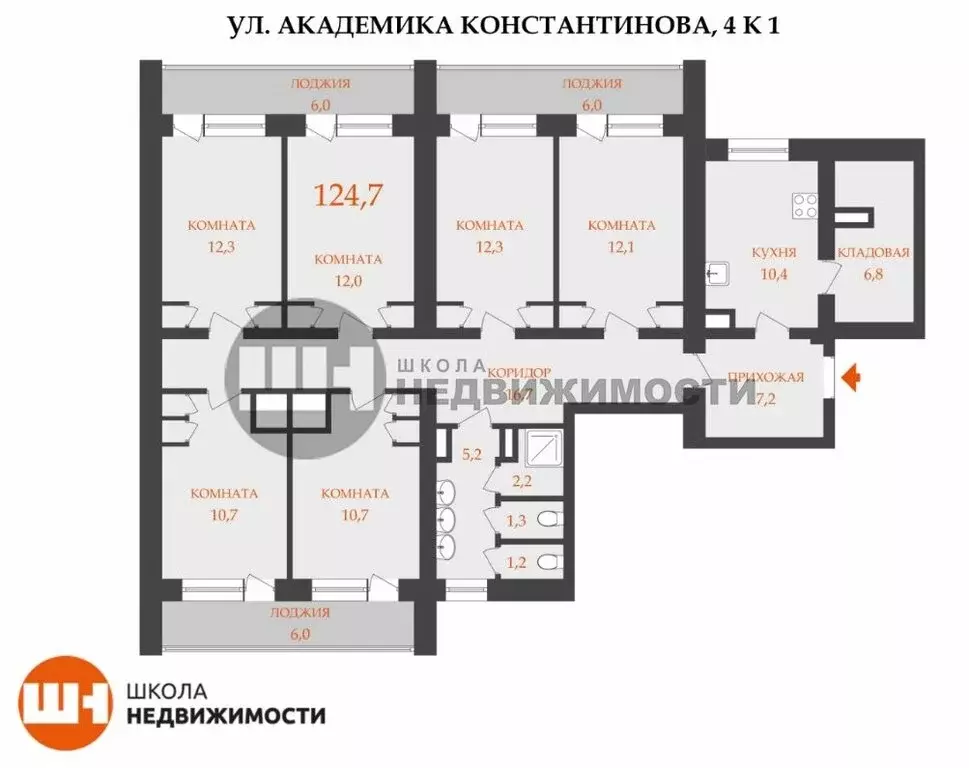 6-комнатная квартира: Санкт-Петербург, улица Академика Константинова, ... - Фото 1