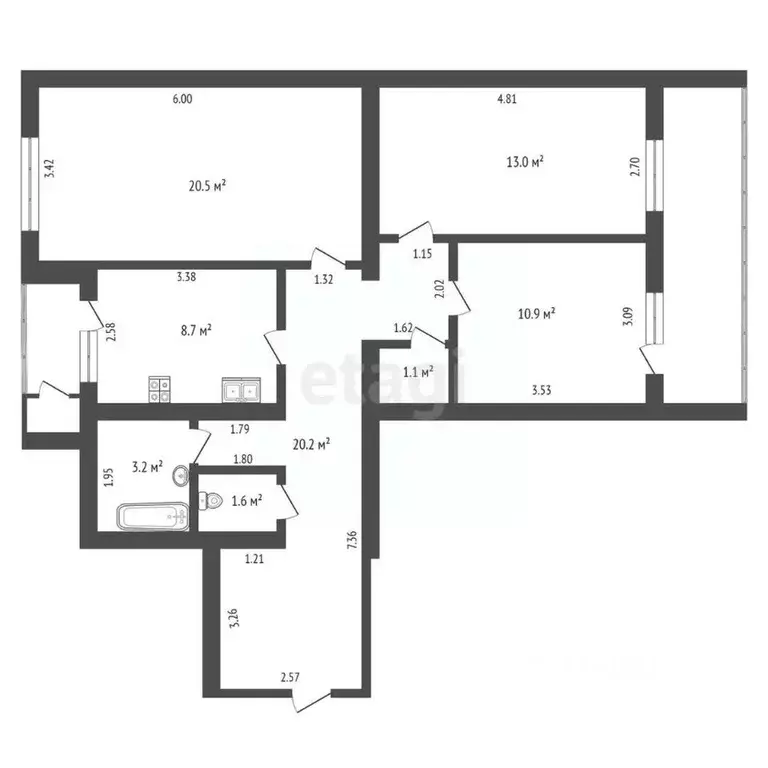 3-к кв. Нижегородская область, Выкса ул. Красные зори, 2-2А (79.2 м) - Фото 1