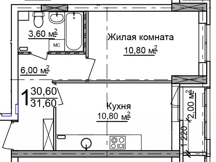 1-к кв. Нижегородская область, Нижний Новгород 52-й кв-л,  (31.6 м) - Фото 0