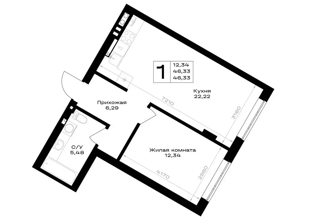 1-комнатная квартира: Гурьевск, жилой комплекс Включи (46.33 м) - Фото 1