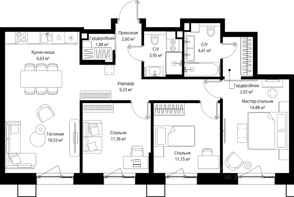 3-к кв. Московская область, Одинцовский городской округ, д. Ликино, ЖК ... - Фото 2