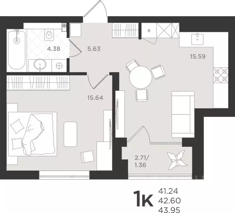 1-к кв. Калининградская область, Светлогорск  (42.6 м) - Фото 0