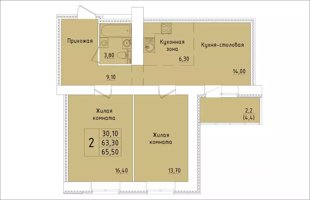 2-к кв. Кировская область, Киров Хлебозаводской проезд, 6 (65.5 м) - Фото 1