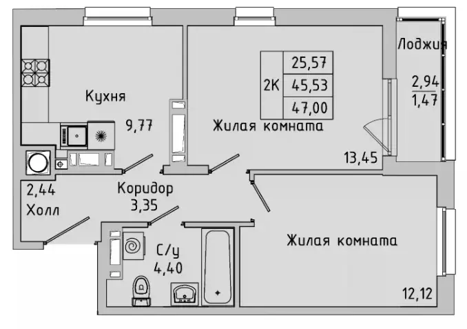 Продаётся 2-к квартира, 47 м - Фото 1