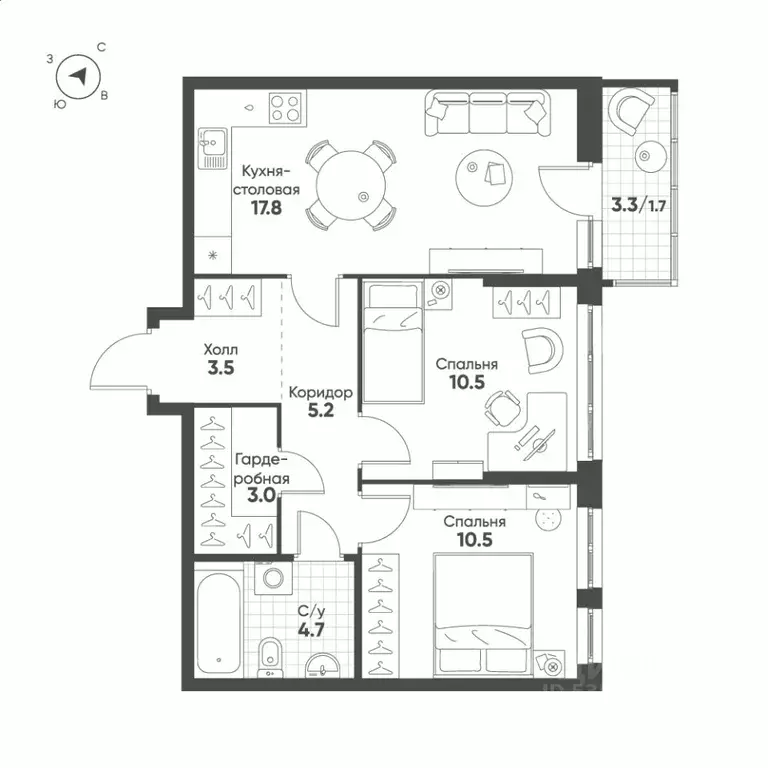 2-к кв. Свердловская область, Екатеринбург Солнечный жилрайон,  (56.9 ... - Фото 1