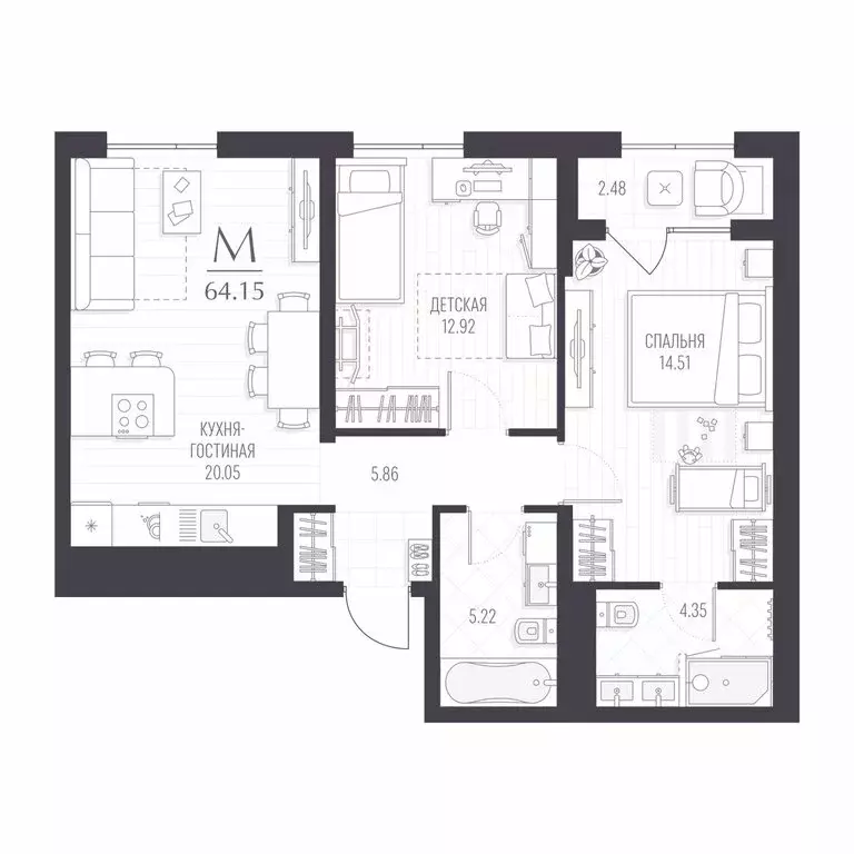 2-комнатная квартира: Курск, улица Чехова, 5 (64.15 м) - Фото 1