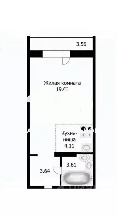 Студия Новосибирская область, Новосибирск ул. Фадеева, 66/4 (31.0 м) - Фото 2