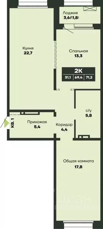 2-к кв. Новосибирская область, Новосибирск Гренландия жилой комплекс ... - Фото 1